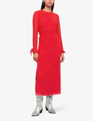 Shop Whistles Women's Red Inez Seam-detail Silk Dress
