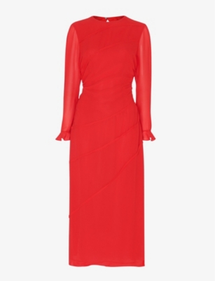 Whistles Womens Red Inez Seam-detail Silk Dress