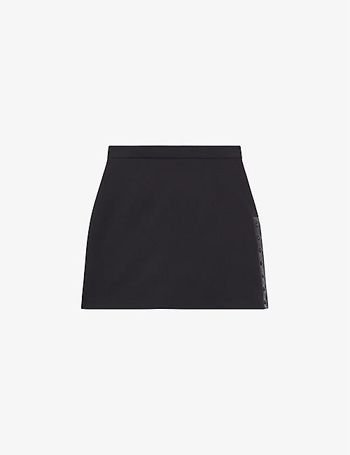 THE KOOPLES: Leather-panel stud-embellished stretch-woven mini skirt