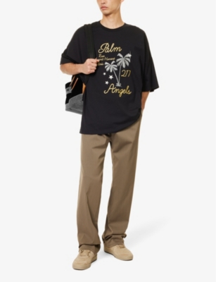 Shop Palm Angels Men's Black Gold Palm Over Paris Graphic-print Cotton-jersey T-shirt