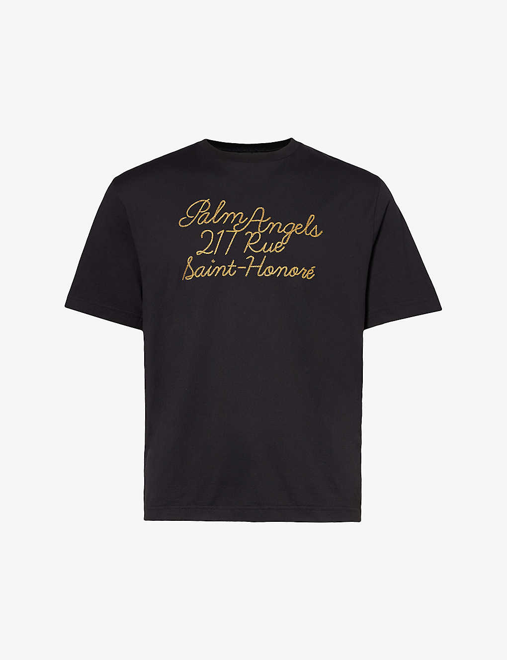 Palm Angels Mens Black Gold Palm Paris Graphic-print Cotton-jersey T-shirt