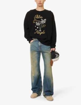 Shop Palm Angels Men's Black Gold Palm Over Paris Graphic-print Cotton-jersey Sweatshirt