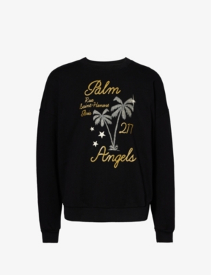 Shop Palm Angels Mens Black Gold Palm Over Paris Graphic-print Cotton-jersey Sweatshirt