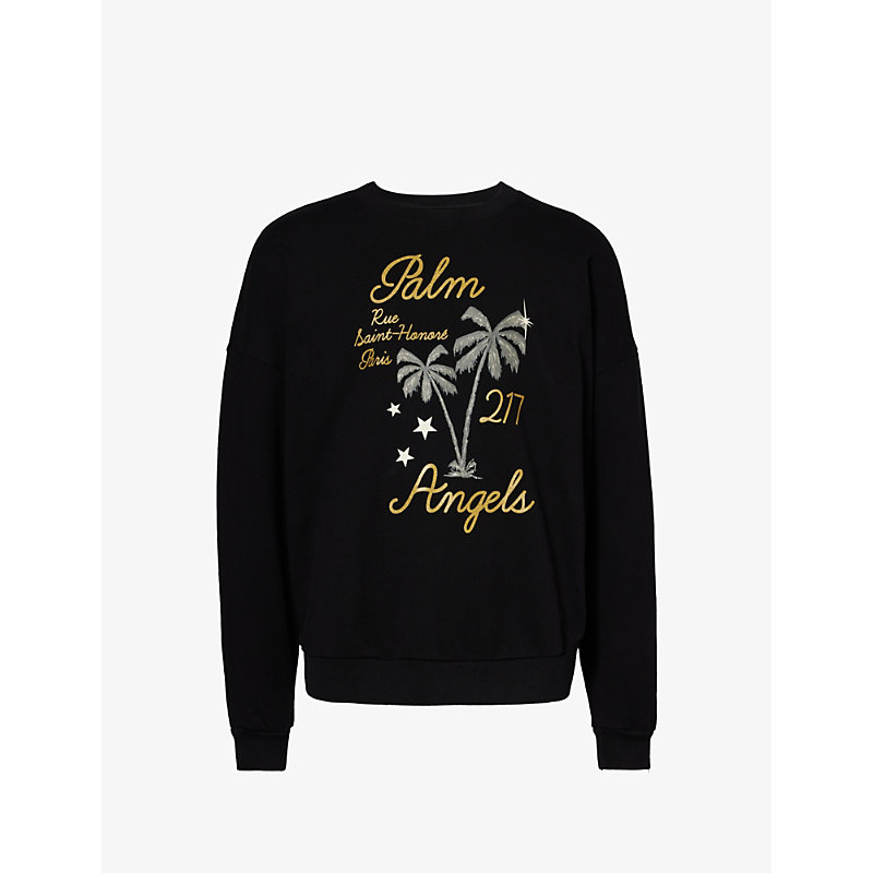 Shop Palm Angels Men's Black Gold Palm Over Paris Graphic-print Cotton-jersey Sweatshirt