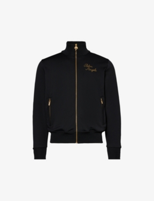 Palm Angels Mens Black Gold Paris Brand-embroidered Regular-fit Woven Jacket