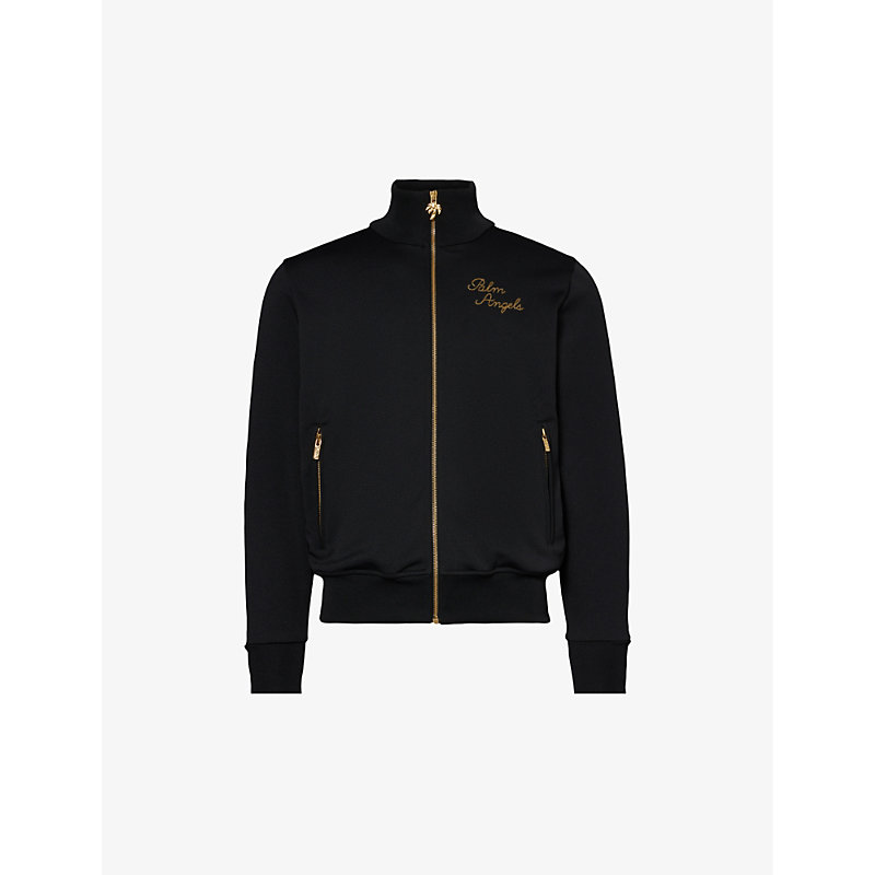 Palm Angels Mens Black Gold Paris Brand-embroidered Regular-fit Woven Jacket