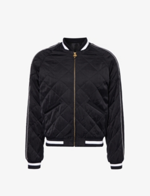 Palm Angels Mens Black Gold Brand-embroidered Quilted Woven Jacket