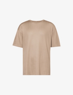 GIORGIO ARMANI: Knit-texture crewneck silk and cotton-blend T-shirt