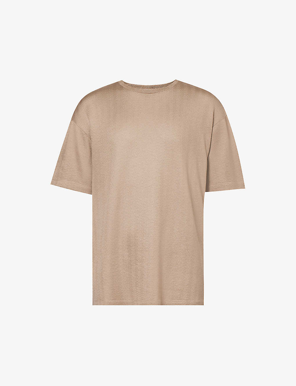 Giorgio Armani Mens Fant. Beige Knit-texture Crewneck Silk And Cotton-blend T-shirt In Multi-coloured