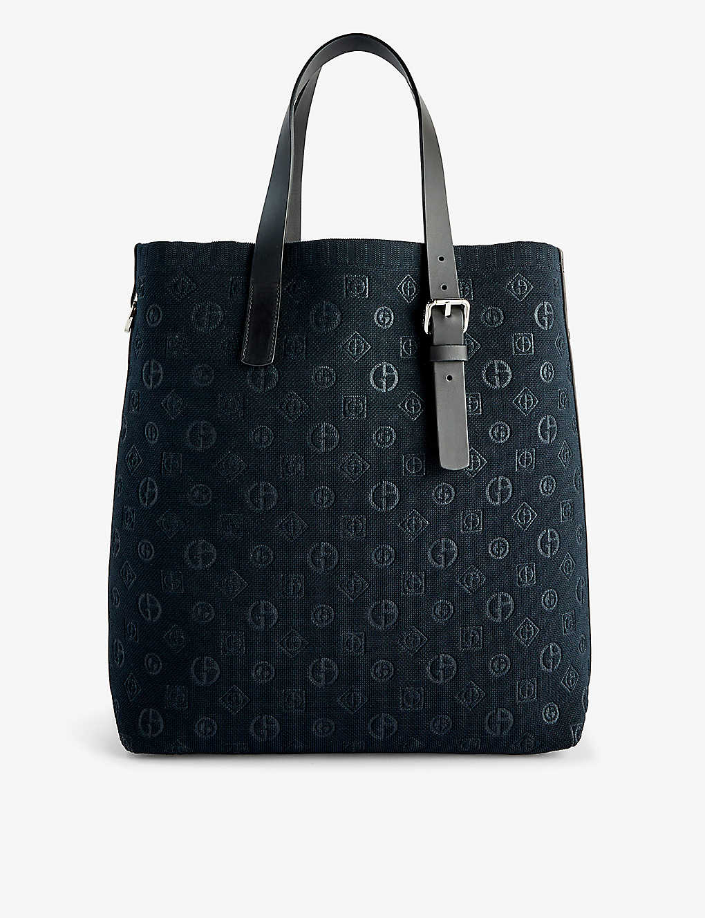 Giorgio Armani All Over Logo Tote Bag In Dark Blue
