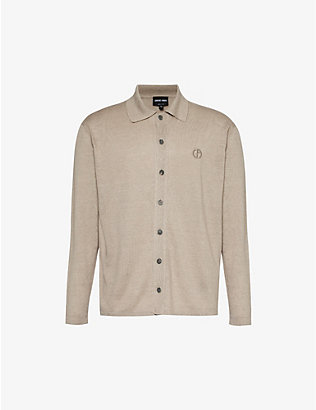 GIORGIO ARMANI: Logo-embroidered knitted linen-blend shirt