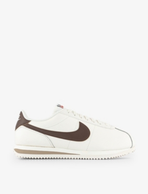 Nike Womens Sail Cacao Wow Khaki Whi Cortez Brand-embroidered Leather Low-top Trainers In Sail/cacao Wow/khaki/white/black