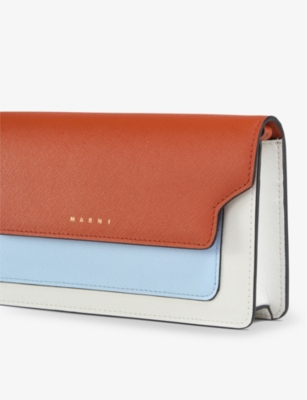 Shop Marni Logo-embossed Leather Wallet-on-chain In Tabasco