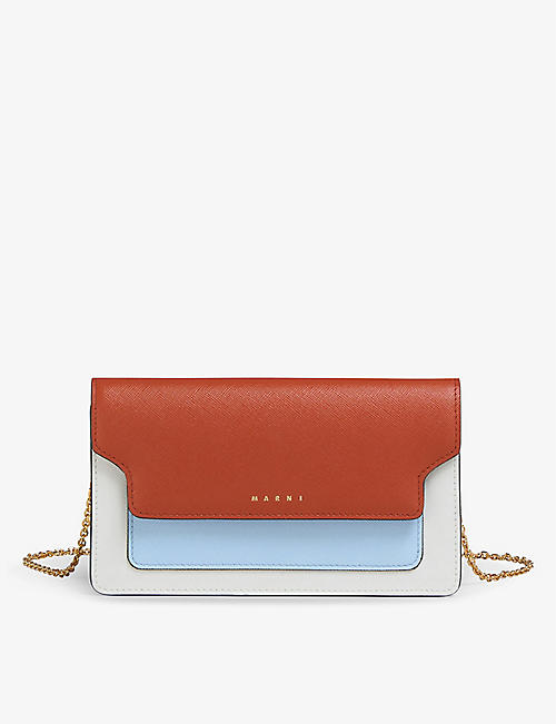 MARNI: Logo-embossed leather wallet-on-chain