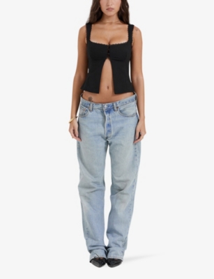 HOUSE OF CB: Noura square-neck stretch-cotton top