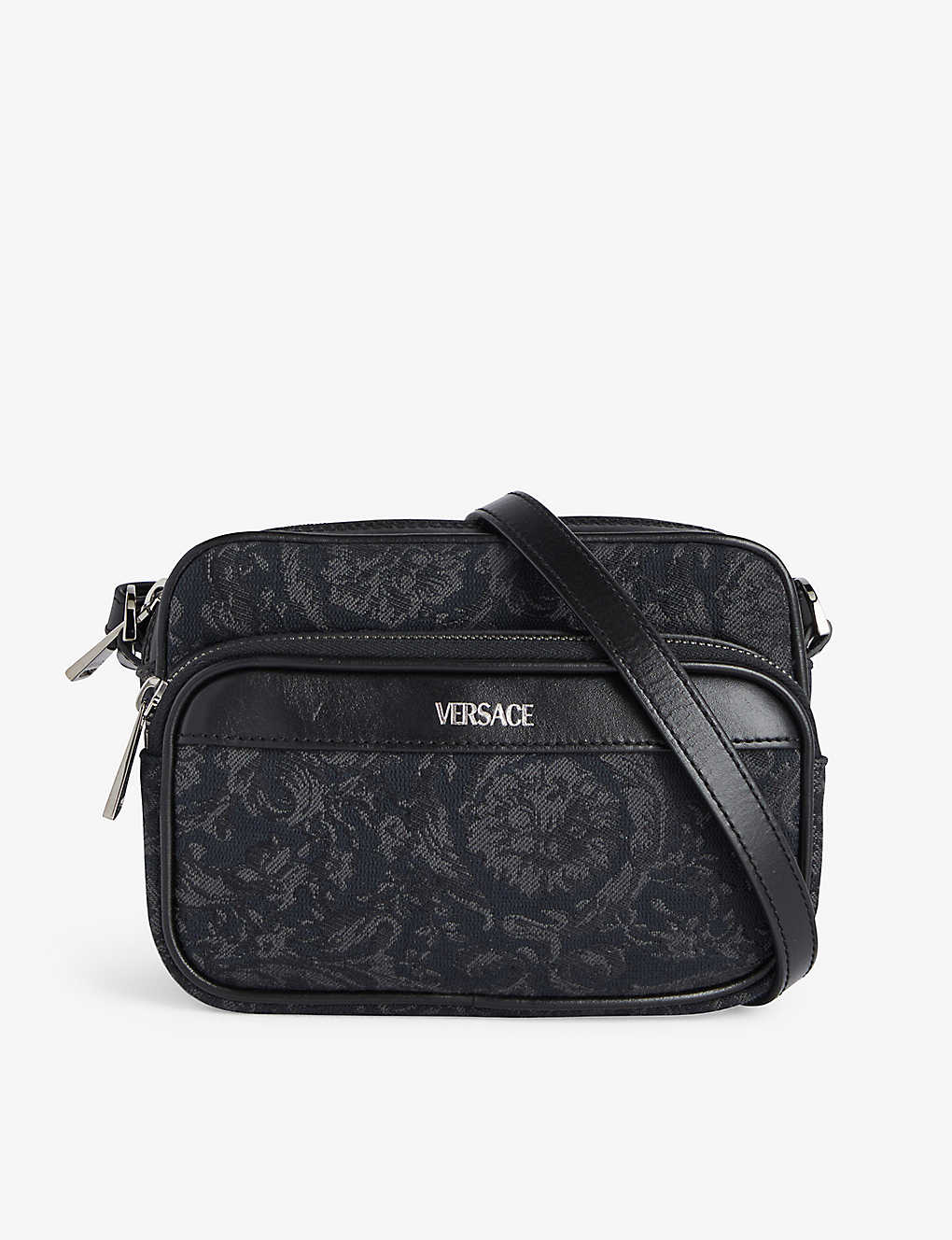 Versace Black Ruthenium Foiled-branding Canvas Shoulder Bag