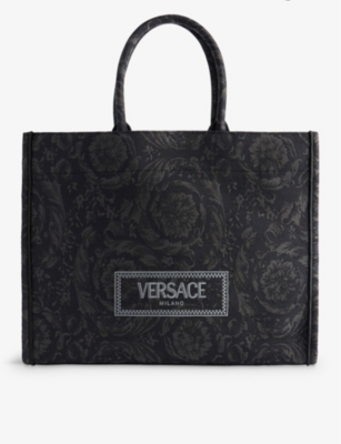 VERSACE: Logo-print extra-large woven-blend tote bag