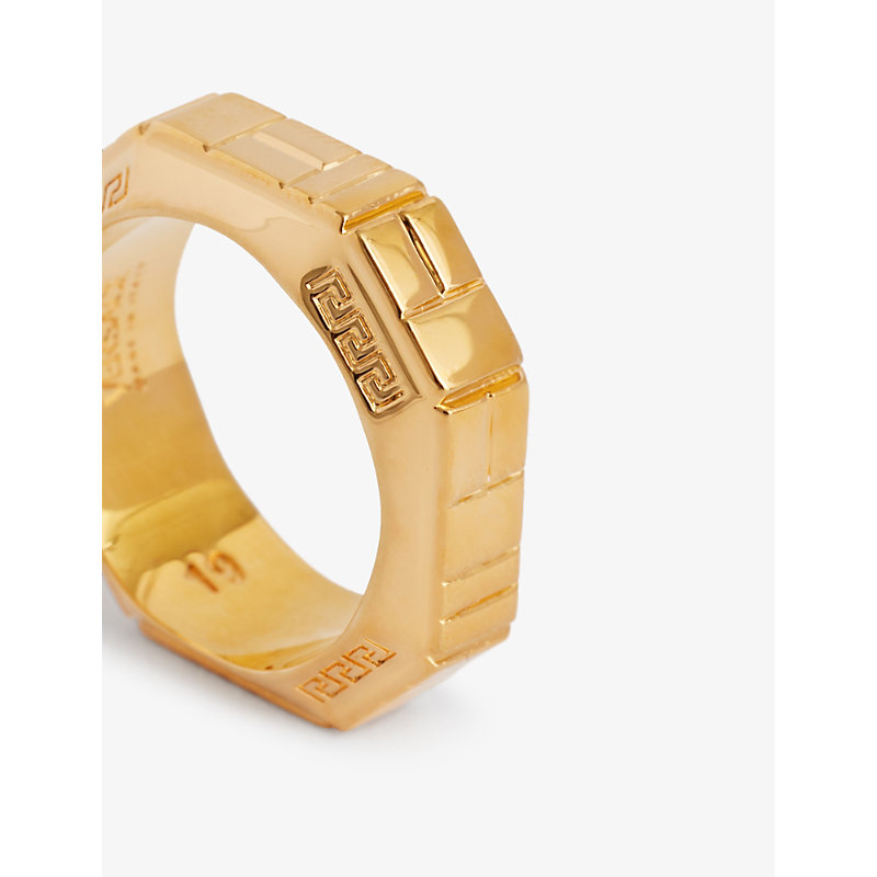 Shop Versace Men's  Gold Engraved Octagonal-shape Metal Ring