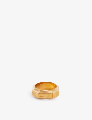 Versace Mens  Gold Engraved Octagonal-shape Metal Ring