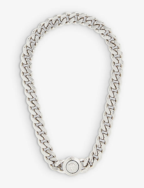 VERSACE: Medusa-embellished silver-tone chain necklace