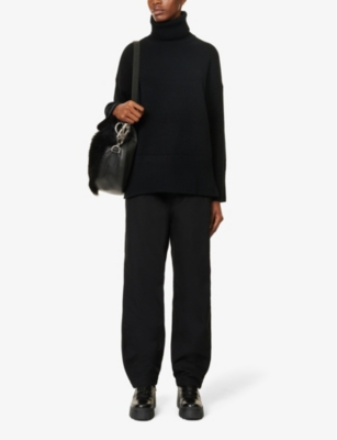 Shop Canada Goose Women's Black Turtleneck Brand-appliqué Cashmere-blend Knitted Jumper