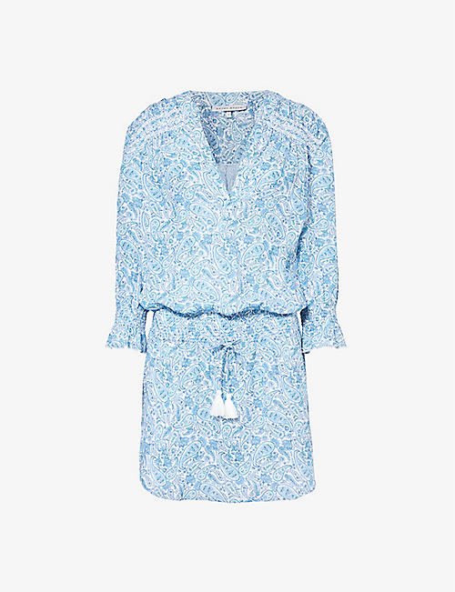 HEIDI KLEIN: Paisley-print shirred-sleeve cotton mini dress