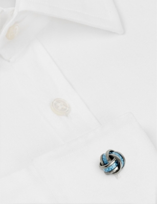 Shop Tateossian Men's Gunmetal Blue Carbon Knot Brass Cufflinks