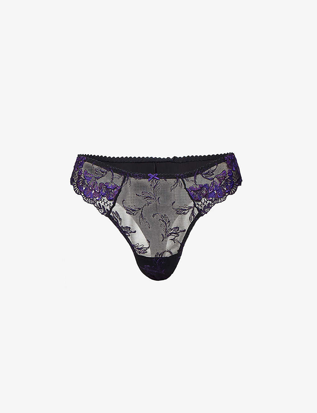 Shop Aubade À Fleur De Toi Embroidered-lace Mid-rise Stretch-woven Thong In Dark Orchid