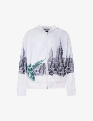 Who Decides War By Ev Bravado Mens Sky Angel City Graphic-print Zip-up Woven Hoody