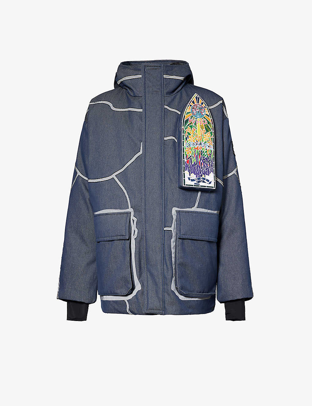 Who Decides War By Ev Bravado Mens Denim Brand-embroidered Padded Denim Jacket In Blue