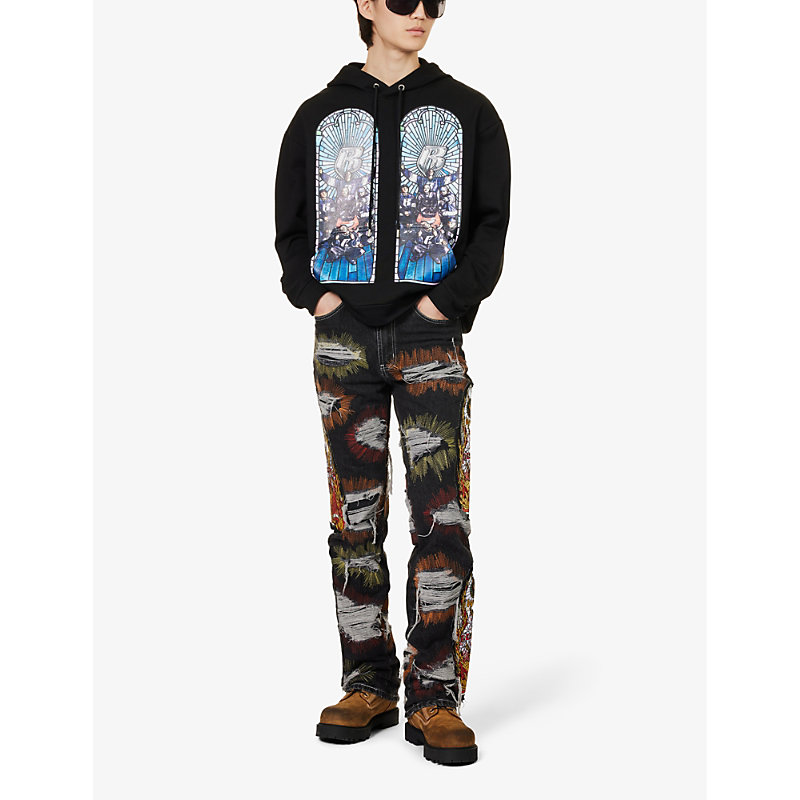 Shop Who Decides War By Ev Bravado Faded-wash Graphic-print Regular-fit Straight-leg Jeans In Multi
