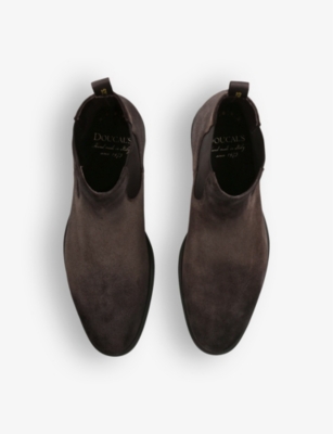 Shop Doucal's Doucals Men's Dark Brown Flex Pull-tab Suede Chelsea Boots
