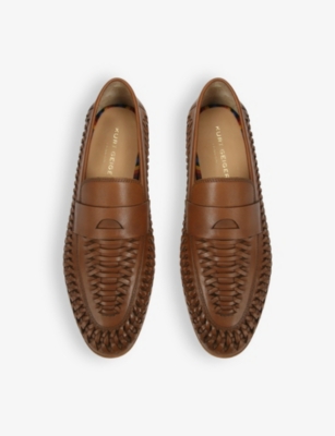 Kurt Geiger London Mens Tan Pablo Woven Leather Loafers In Tan
