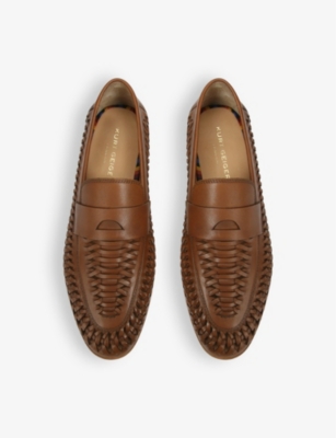 Shop Kurt Geiger London Men's Tan Pablo Woven Leather Loafers