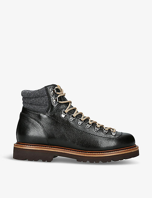 BRUNELLO CUCINELLI: Chunky-sole tonal-stitching leather hiking boots