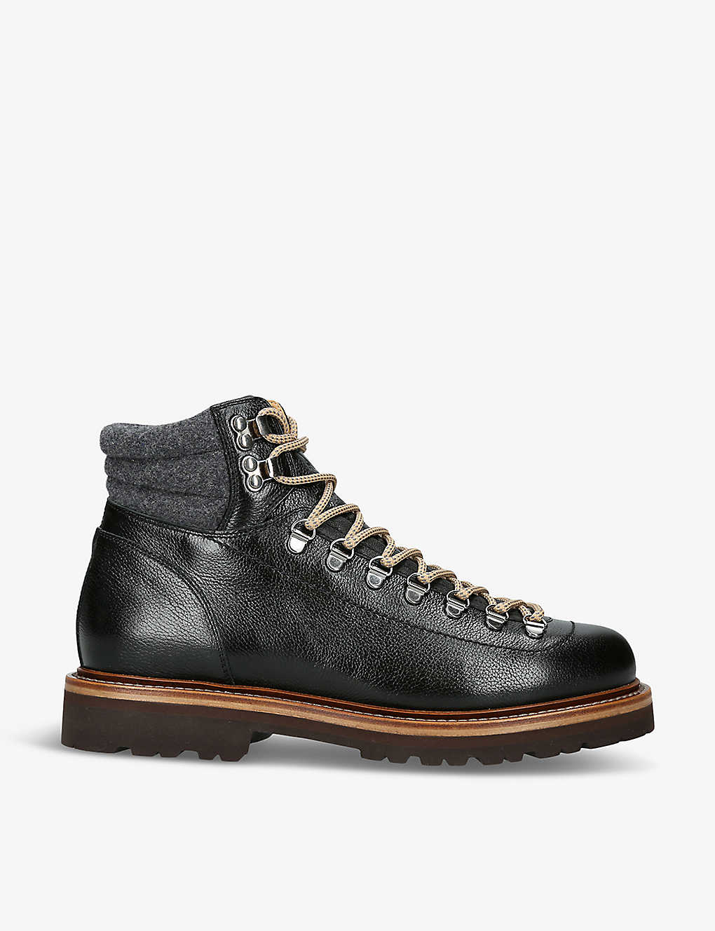 Shop Brunello Cucinelli Chunky-sole Tonal-stitching Leather Hiking Boots In Black