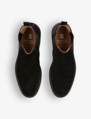 BRUNELLO CUCINELLI: Chunky-sole pull-tab suede Chelsea boots