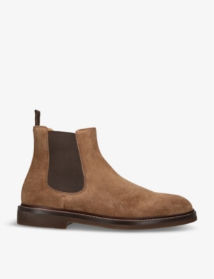 Shop Brunello Cucinelli Men's Dark Brown Chunky-sole Pull-tab Suede Chelsea Boots