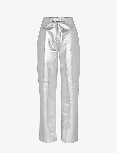 WHISTLES: Cosmo straight-leg high-rise metallic-leather trousers