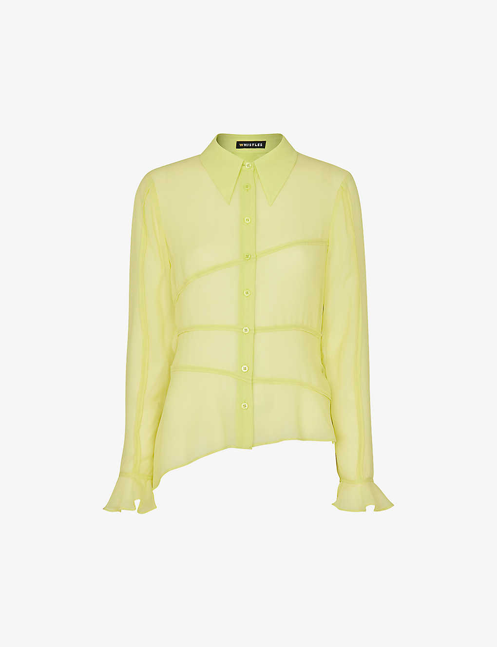 Whistles Womens Yellow Fallon Seam-detail Asymmetric-hem Silk Shirt