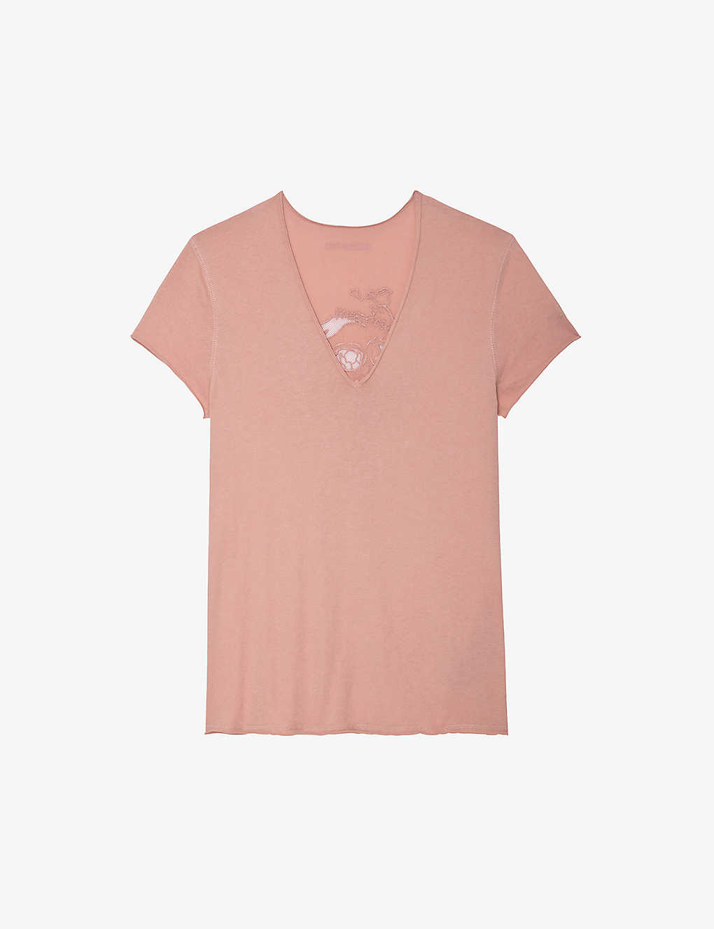 ZADIG & VOLTAIRE ZADIG&VOLTAIRE WOMENS TEA ROSE STORY V-NECK FISHNET-PATTERN ORGANIC-COTTON T-SHIRT