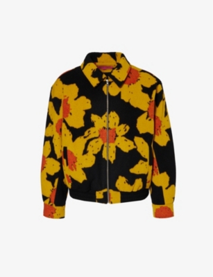 The Elder Statesman Senna Oversized Floral-print Wool And Cashmere-blend Bomber Jacket In Yellow