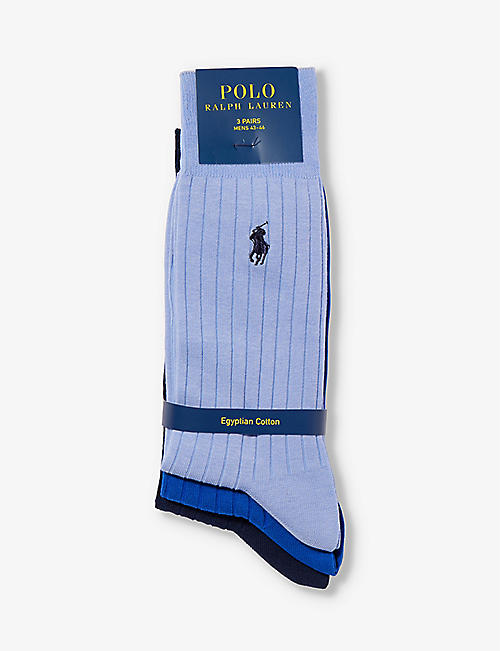 POLO RALPH LAUREN: Pack of three logo-embroidered stretch-cotton socks