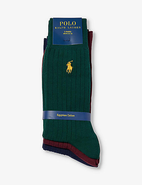POLO RALPH LAUREN: Logo-embroidered stretch-cotton-blend socks pack of three