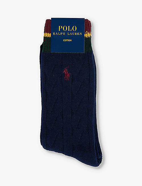 POLO RALPH LAUREN: Brand-embroidered ankle-rise stretch-cotton-blend socks