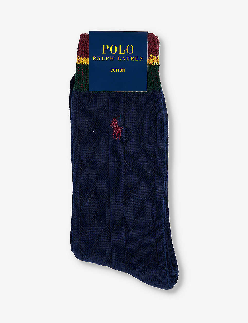 Polo Ralph Lauren Mens Navy Striped Cuff Brand-embroidered Ankle-rise Stretch-cotton-blend Socks