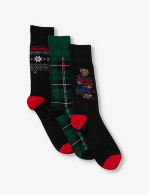 POLO RALPH LAUREN: Logo-embroidered cotton-blend knitted socks pack of three