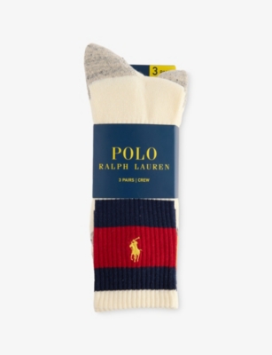 POLO RALPH LAUREN: Logo-embroidered cotton-blend knitted socks pack of three