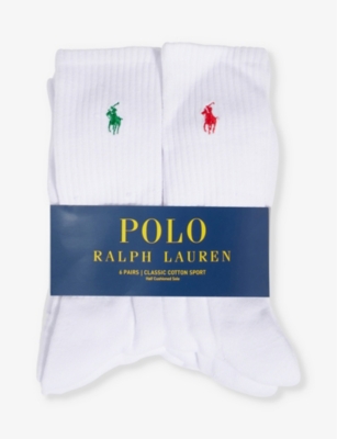 Polo Ralph Lauren Mens White Coloured Pp Logo-embroidered Cotton-blend Socks Pack Of Six