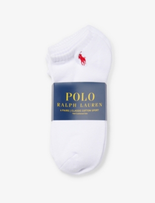 Polo Ralph Lauren Mens White Coloured Pp Logo-embroidered Low-cut Pack Of 6 Stretch-cotton Blend Sock
